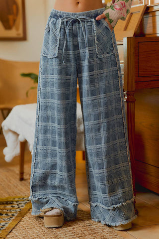 frayed wide-leg denim pants