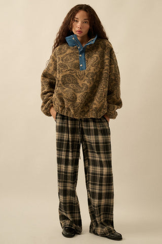mocha paisley sherpa pullover