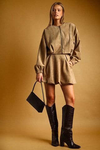 caramel suede bubble skirt