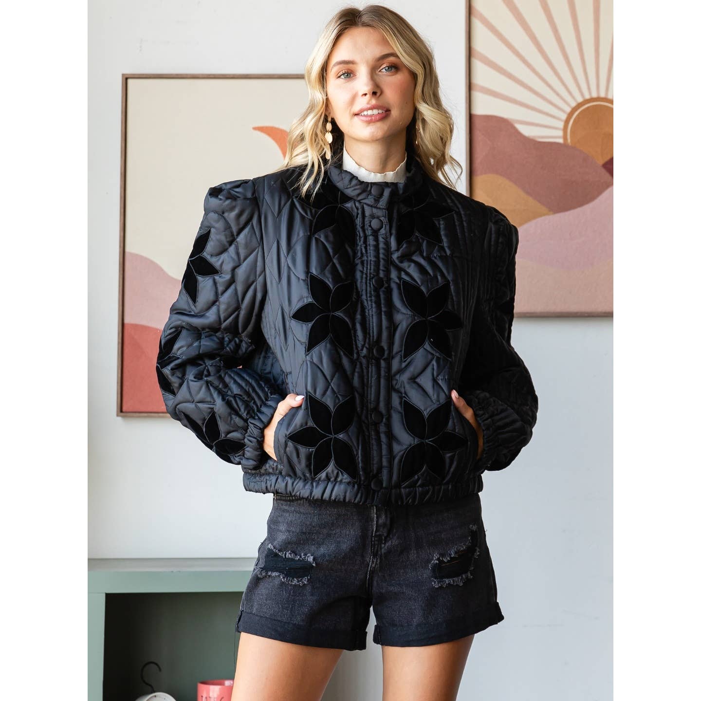 black flower quilted jacket