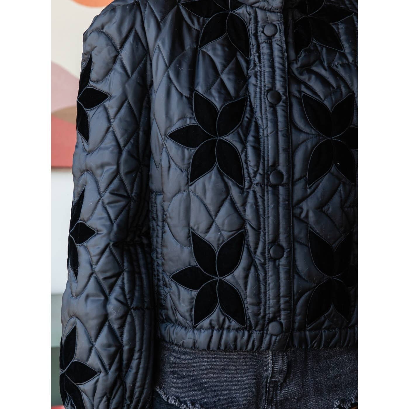 black flower quilted jacket