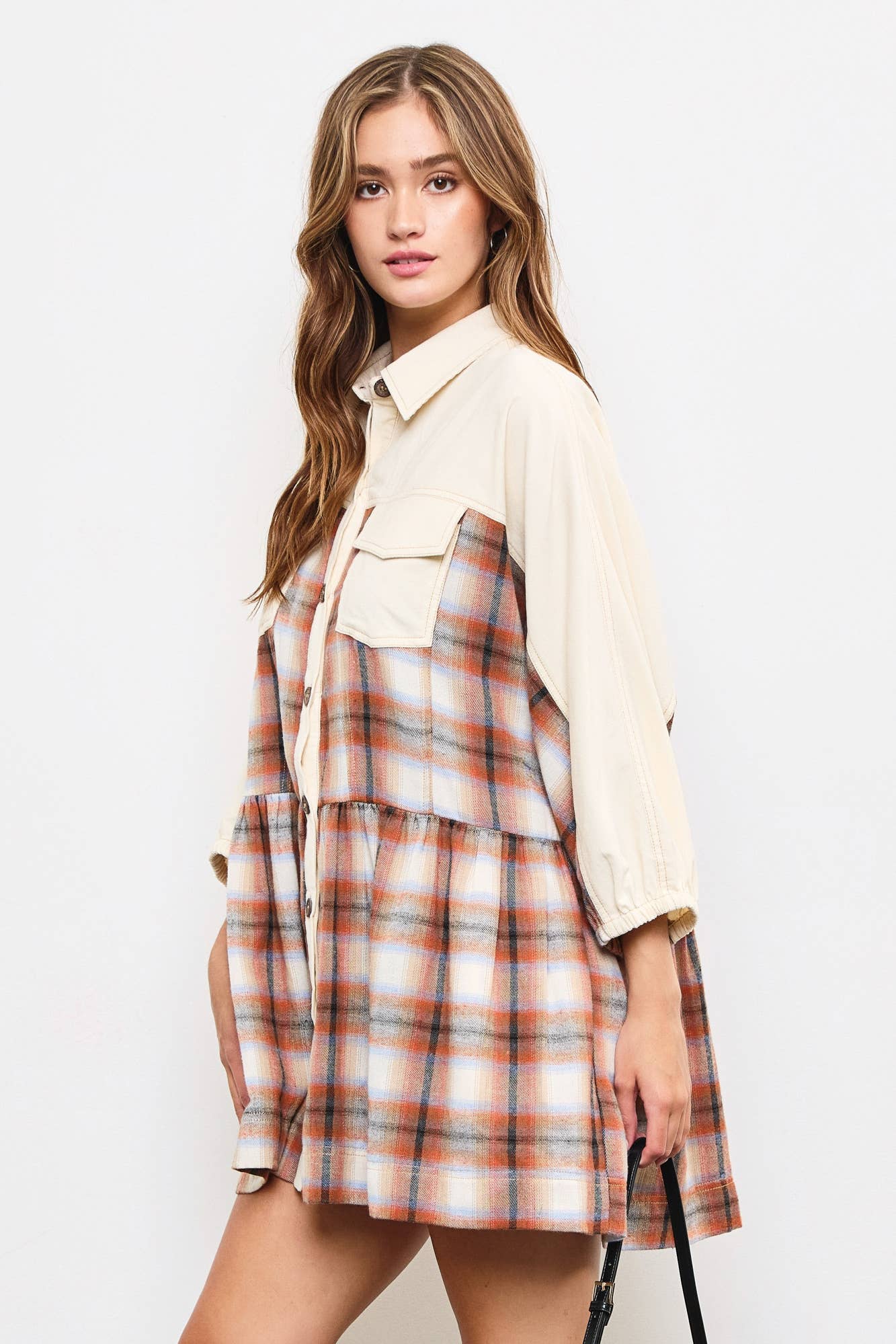 plaid button-down dress