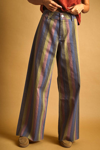 striped faded denim pants