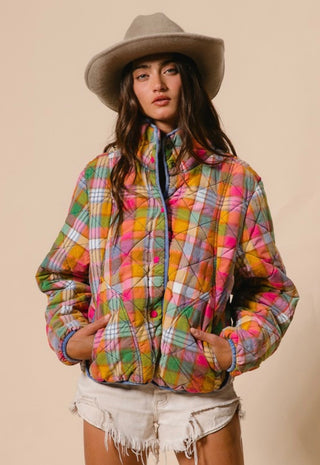vintage plaid quilted jacket