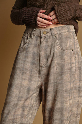 coffee plaid barrel pants