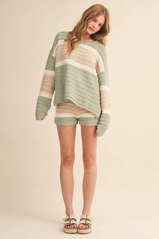 PRE-ORDER // mint + cocoa striped knit set