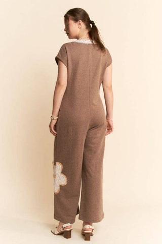 floral patchwork french terry jumpsuit