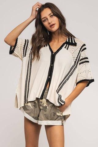 crochet lace button-down