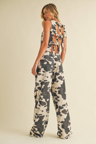 denim cow print set