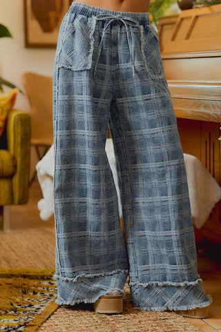 frayed wide-leg denim pants