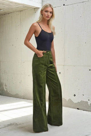 olive corduroy wide-leg pants
