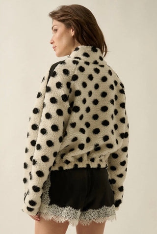 b&w polka dot + crochet trim half-zip