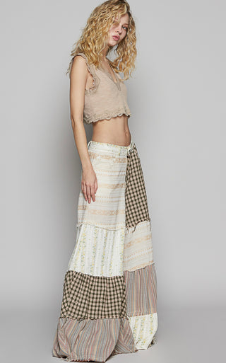 patchwork paneled wide-leg pants
