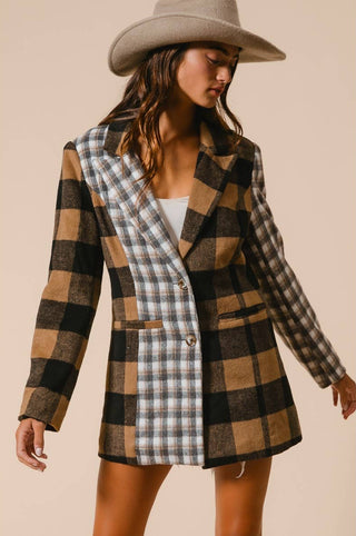 black + tan buffalo plaid blazer