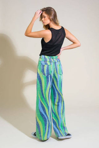 blue + green tube pants