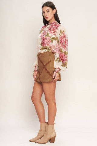 camel suede skort