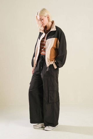 black/camel colorblock windbreaker