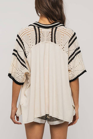 crochet lace button-down