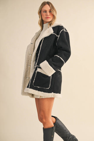 oversized suede + sherpa coat