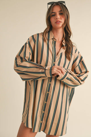 taupe button-down shirt dress