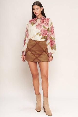 camel suede skort