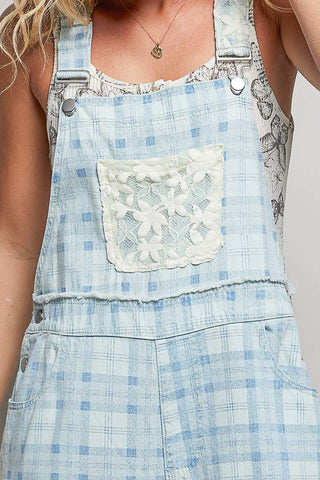 baby blue plaid overalls