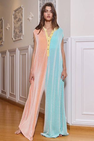 orange + aqua ribbed jumpsuit