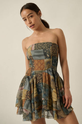 PRE-ORDER (ETA 5/27) patchwork print chiffon mini dress