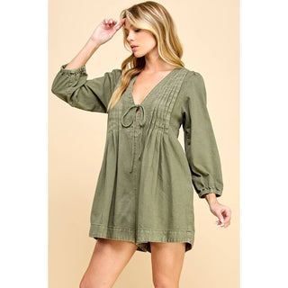 olive washed denim romper