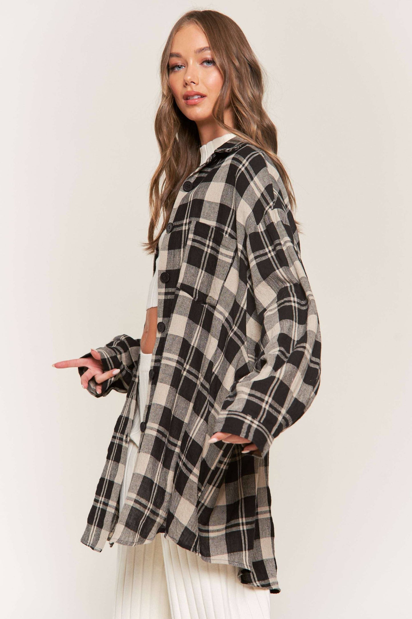 b&w oversized plaid flannel