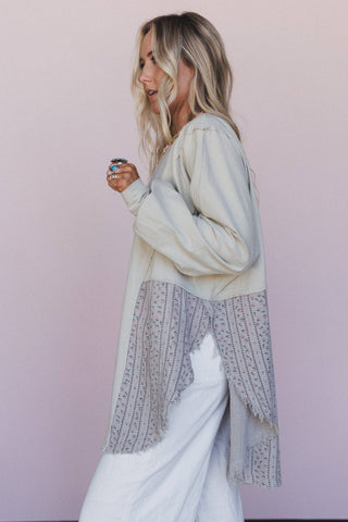 sage print contrast top