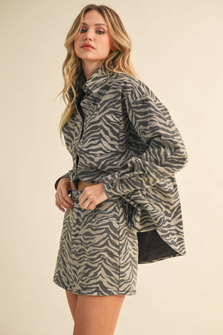 denim zebra oversized shirt + mini skirt