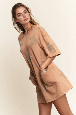 latte star patch + pearl detail romper