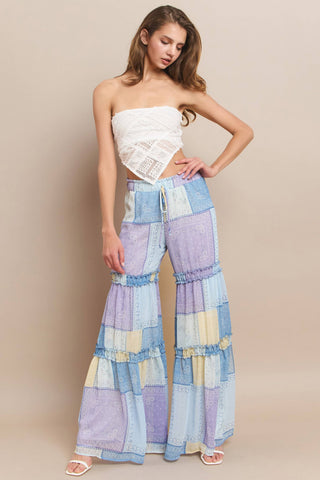 patchwork print palazzo pants