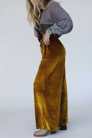 marigold velvet wide leg pants