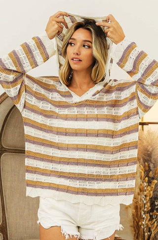 butterscotch striped lightweight knit hoodie