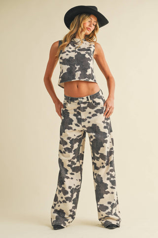 denim cow print set