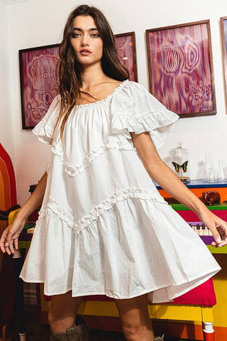 frill trim tiered babydoll dress