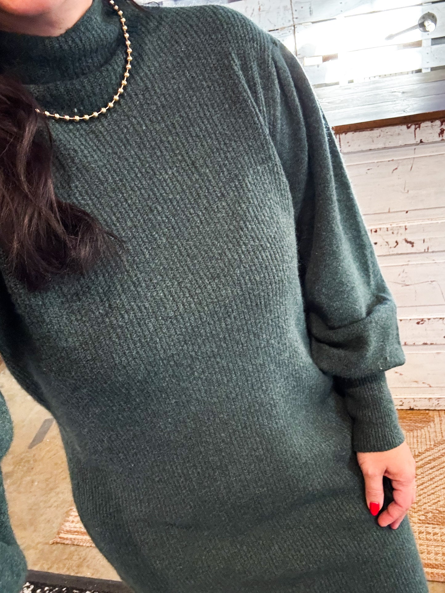 emerald knit sweater dress