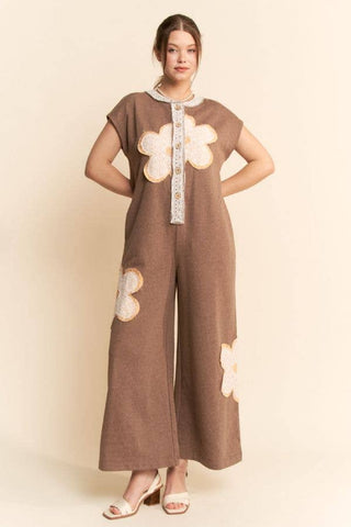 floral patchwork french terry jumpsuit