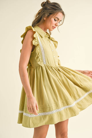 dusty lime flutter sleeve dress