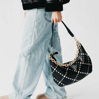 black + metallic slouchy shoulder bag