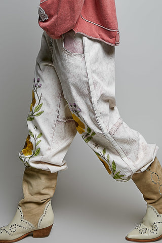 pink marbled sunflower joggers