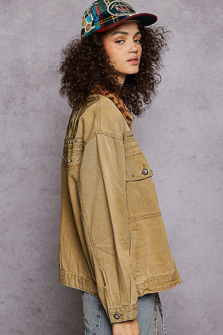 golden embellished denim coat