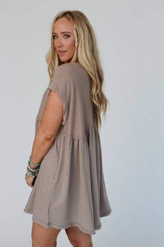 khaki button babydoll dress