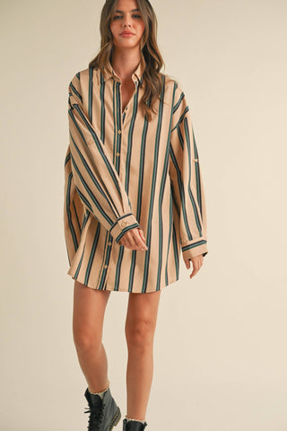 taupe button-down shirt dress