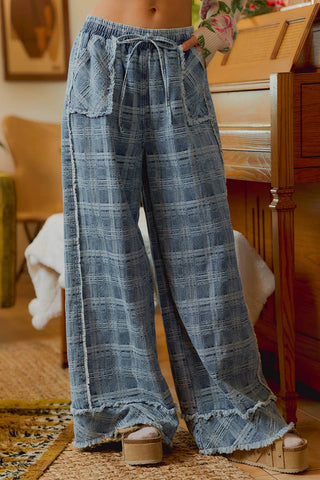 frayed wide-leg denim pants