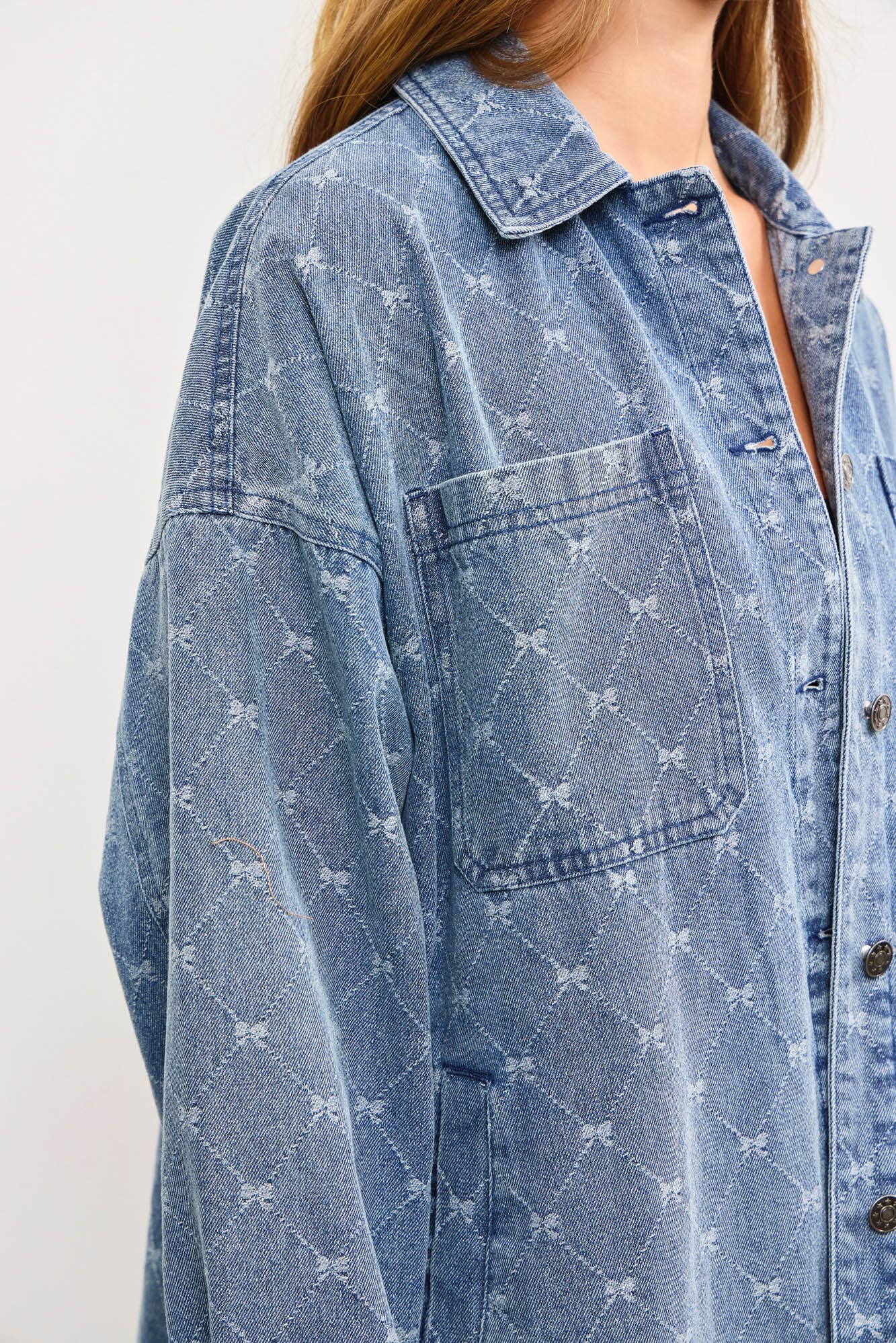 diamond ribbon denim shacket