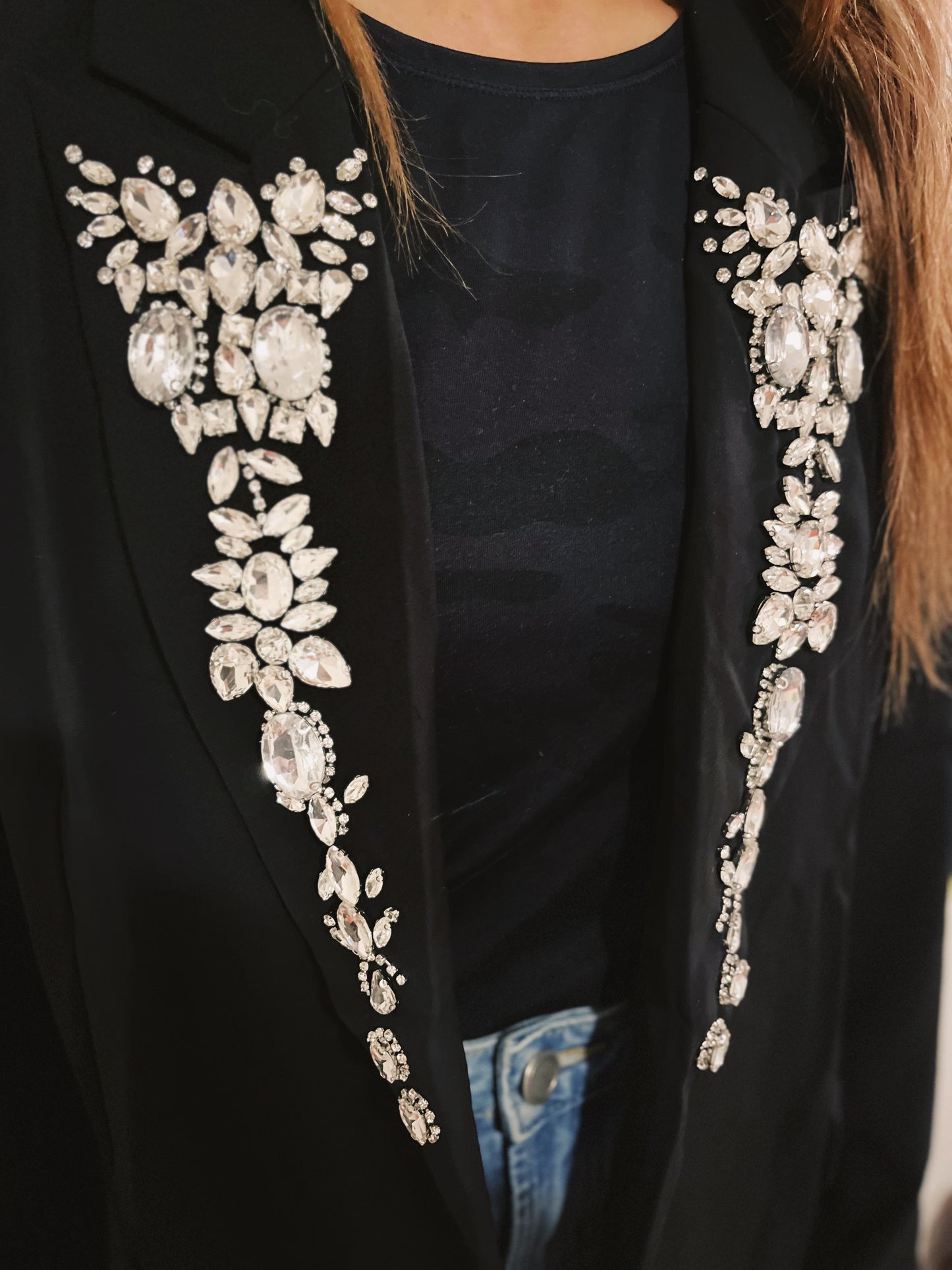 black bejeweled boyfriend blazer