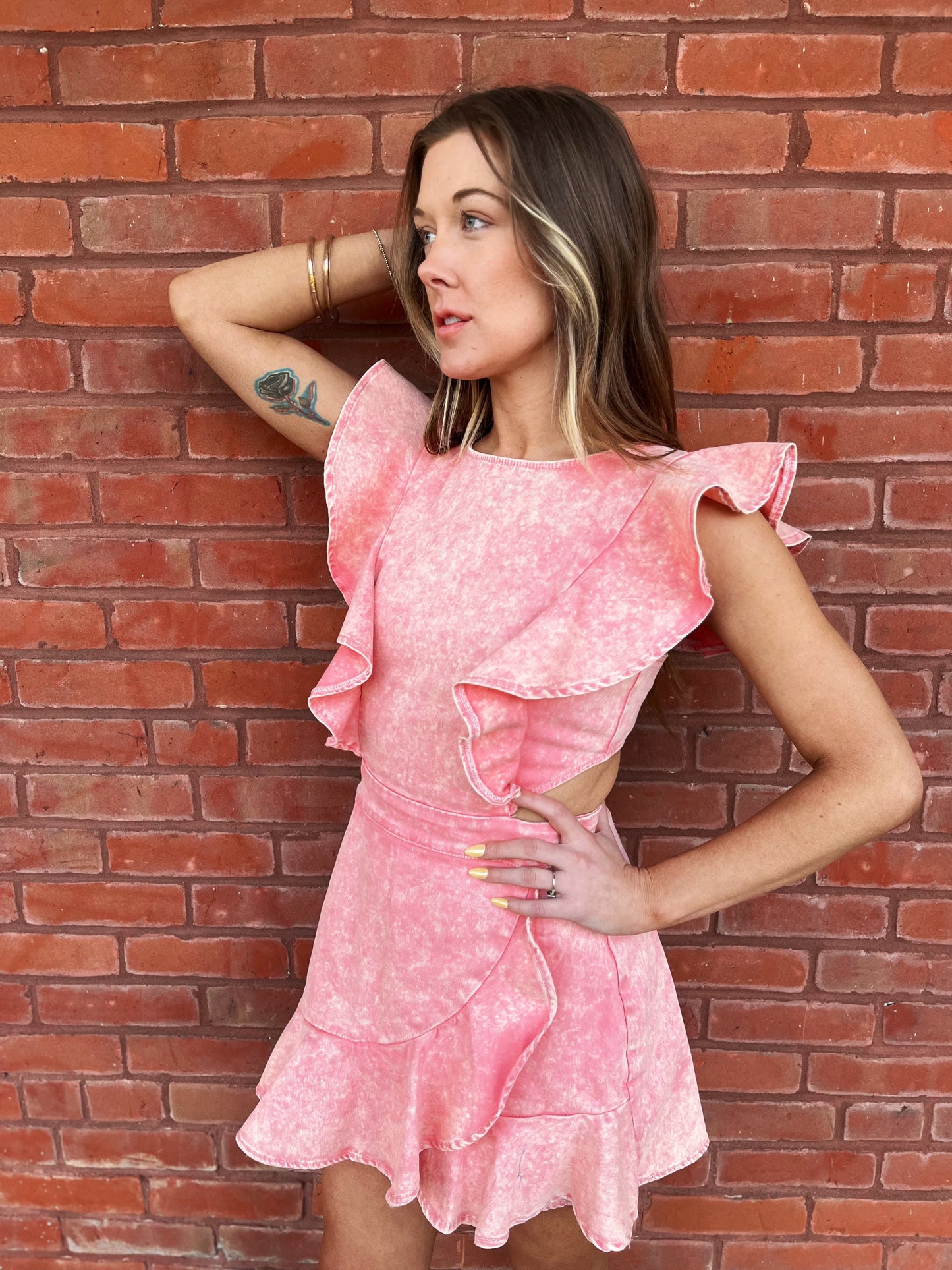 coral acid wash romper